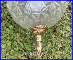 Pair Mid Century Modern Crystal Glass Globe SWAG PENDANT Light Swag Lights