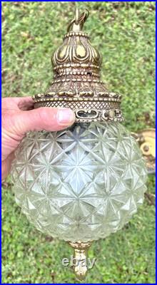 Pair Mid Century Modern Crystal Glass Globe SWAG PENDANT Light Swag Lights