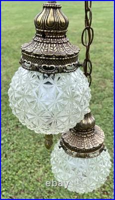 Pair Mid Century Modern Crystal Glass Globe SWAG PENDANT Light Swag Lights