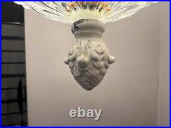 Pair Of VINTAGE HOLLYWOOD REGENCY DOUBLE SWAG LAMPS FISH W DIAMOND CUT GLOBES