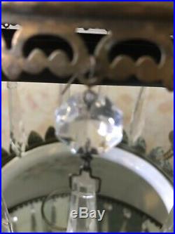 Pair Of Vintage Hanging Parlor Oil Lamp Chandelier Light Fixture Floral