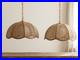 Pair Vintage 70s Wicker Rattan Ceiling Pendant Lights Scalloped MCM With Globes
