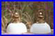 Pair Vintage Brass & Wood Frosted Glass Hanging Lights, Wired, Tested & Working