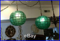 Pair Vintage Capiz Shell Hanging Swag Lamp Pair Mid Century Modern