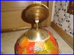 Pair Vintage MID Century Modern Orange Lucite Chunky Swag Hanging Light Lamp