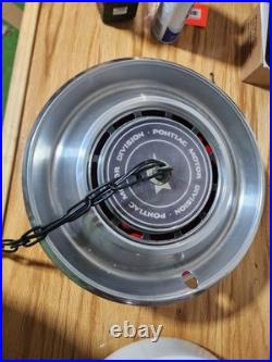 Pair Vintage Pontiac Hubcap Hanging Pendant Lights Upcycled Man Cave Swag Lamp