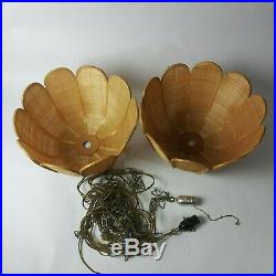 Pair of Vintage Hanging Light Swag Lamps Wicker Rattan Mid Century Lights