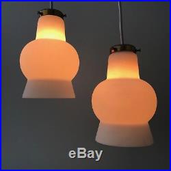 Pair of Vintage Mid Century Danish Modern Glass Hanging Pendant Cone Lamp Lights