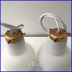 Pair of Vintage Mid Century Danish Modern Glass Hanging Pendant Cone Lamp Lights