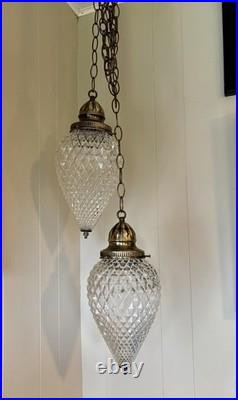 Pair of Vintage Swag Lamps MCM Hanging Pineapple Pendent Hollywood Regency