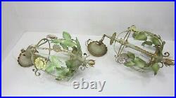 Pair of Vintage Tole Style Metal Floral Hanging Lamps