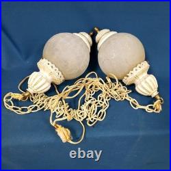 Pair of Vtg 1960s MCM Hanging Glass Globe Wired Swag Light Fixtures UNTESTED