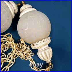Pair of Vtg 1960s MCM Hanging Glass Globe Wired Swag Light Fixtures UNTESTED