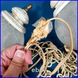 Pair of Vtg 1960s MCM Hanging Glass Globe Wired Swag Light Fixtures UNTESTED