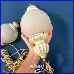 Pair of Vtg 1960s MCM Hanging Glass Globe Wired Swag Light Fixtures UNTESTED