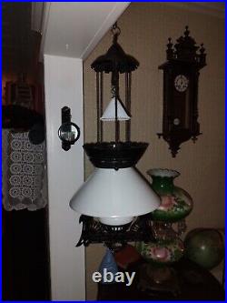 Pat'd 1875 1877 Iron Horse Cast Iron Kerosene Hanging Lamp Original Condition