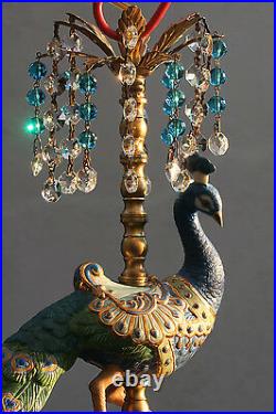 Peacock Bird jeweled porcelain Carousel Lamp SWAG plug Chandelier Vintage beads