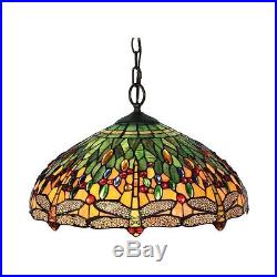 Pendant Hanging Lamp Ceiling Glass Lights Vintage Antique Tiffany Dragonfly 18