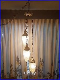 Pineapple glass swag lamp 3 tier vintage mid century hanging pendant light