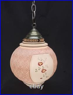 Pink Quilted Floral Hanging Swag Lamp Light early 1900's