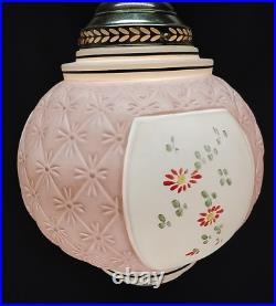 Pink Quilted Floral Hanging Swag Lamp Light early 1900's