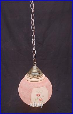 Pink Quilted Floral Hanging Swag Lamp Light early 1900's