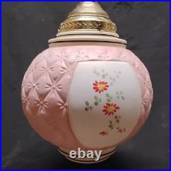 Pink Quilted Floral Hanging Swag Lamp Light early 1900's