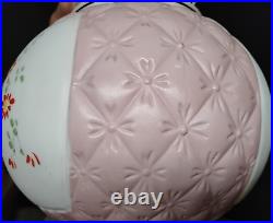 Pink Quilted Floral Hanging Swag Lamp Light early 1900's