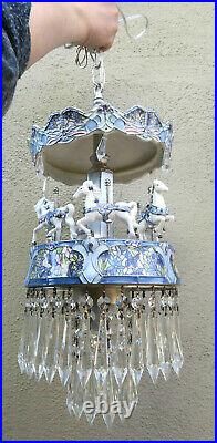 Porcelain Carousel Horse Lamp SWAG Chandelier Vintage Merry Go Round Dragonfly