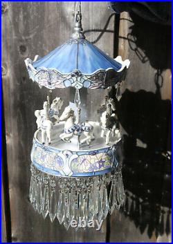 Porcelain Carousel Horse Lamp SWAG Chandelier Vintage Merry Go Round Dragonfly