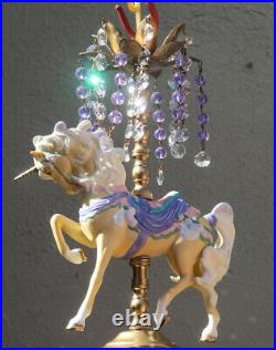 Porcelain Carousel Unicorn Lamp SWAG Chandelier Vintage Horse Beads Crystal Rose
