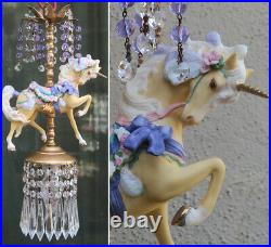 Porcelain Carousel Unicorn Lamp SWAG Chandelier Vintage Horse Crystal violet bea