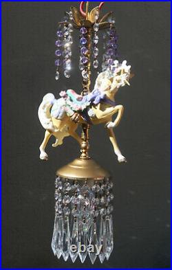 Porcelain Carousel Unicorn Lamp SWAG Chandelier Vintage Horse Crystal violet bea
