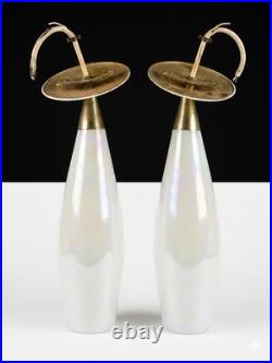 Pr of Vintage MCM Iridescent Opaline Cased Glass Pendant Lights Project Pieces