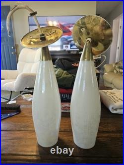 Pr of Vintage MCM Iridescent Opaline Cased Glass Pendant Lights Project Pieces