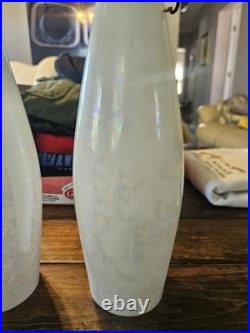 Pr of Vintage MCM Iridescent Opaline Cased Glass Pendant Lights Project Pieces