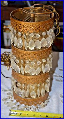 Qty 2 Vintage MCM Hollywood Regency Ornate Hanging Swag Pendant Light Gold Resin