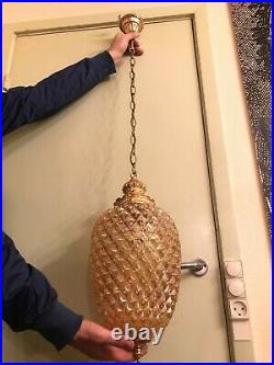 RARE Antique BEAUTIFUL Hanging Chain Lamp Big AMAZING Crystal Pendant 3D Glass