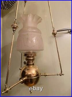 RARE Antique BEAUTIFUL Hanging Chain Lamp Crystal Glass Pendant Pendel Lamp