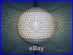 RARE Mid Century Modern Blanc De Chine Ball Swag Lamp Vintage Hanging Light