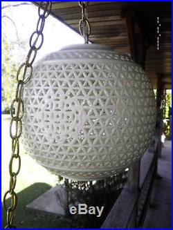 RARE Mid Century Modern Blanc De Chine Ball Swag Lamp Vintage Hanging Light