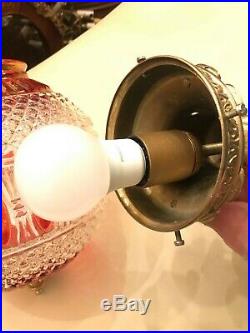 RARE Vintage Antique Multicolor Adjustable Hanging Lamp w. Crystal Pendant Glass