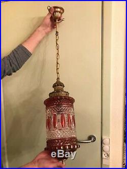 RARE Vintage BEAUTIFUL Hanging Chain Lamp AMAZING Red Crystal Pendant Glass