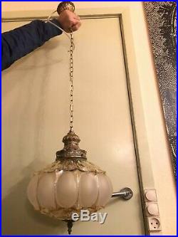 RARE Vintage BEAUTIFUL Hanging Chain Lamp w. Big AMAZING Crystal Pendant Glass