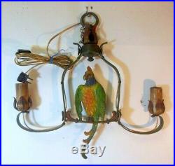 RARE Vintage Cast Iron PARROT Hanging Light Fixture Ceiling Lamp