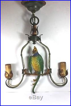 RARE Vintage Cast Iron PARROT Hanging Light Fixture Ceiling Lamp Complete Work