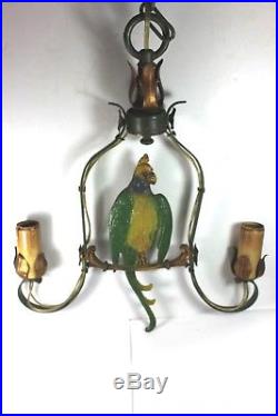 RARE Vintage Cast Iron PARROT Hanging Light Fixture Ceiling Lamp Complete Work