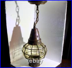 RARE Vintage Nulco Caged Glass Hanging Lamp MCM Mid Century Modern LOOK