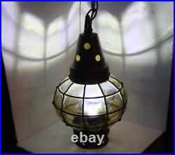 RARE Vintage Nulco Caged Glass Hanging Lamp MCM Mid Century Modern LOOK