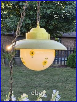 RARE Vintage Retro Shabby Chic Metal/Daisy Glass Globe Swag Pendant Light-COOL